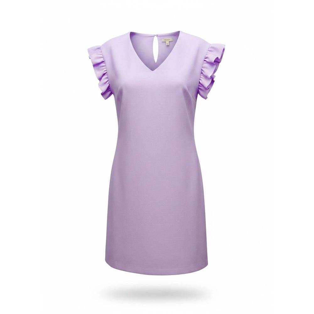 Cremieux Lavender Cotton Linen Ruffle Flutter Sleeve V-Neck Shift Dress Small